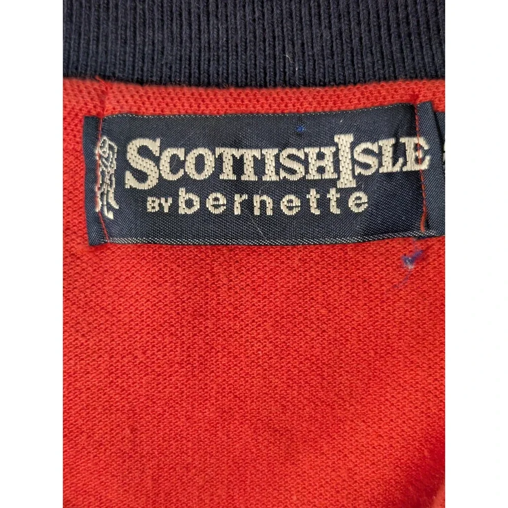Scottish Isle by Bernette Men's Embroidered Cotton Golf Polo Red & Navy L Preppy